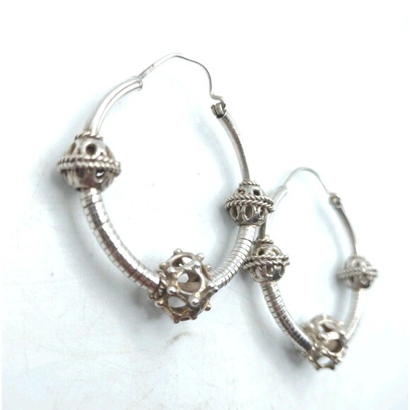 Antique Eastern European Slavic Sterling Silver Tribal Folk Hoop Earrings 15.6g - Picture 3 of 8